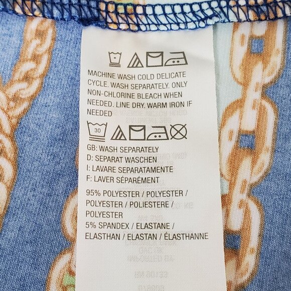 Bob Mackie Wearable Art L Tunic Top Chain Print Multicolor Liquid Knit Pullover - Picture 7 of 10